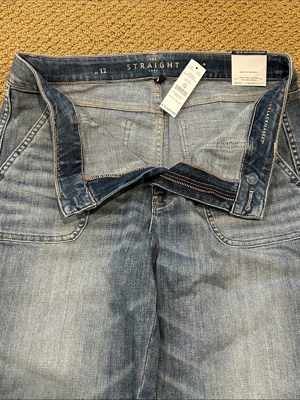 WHBM The Everyday Soft High Rise Straight Crop Jean size 12 Patch Pockets FLAW - Picture 5 of 16
